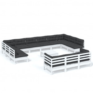 Muebles de jardín 14 pzas con cojines blanco madera de pino H
