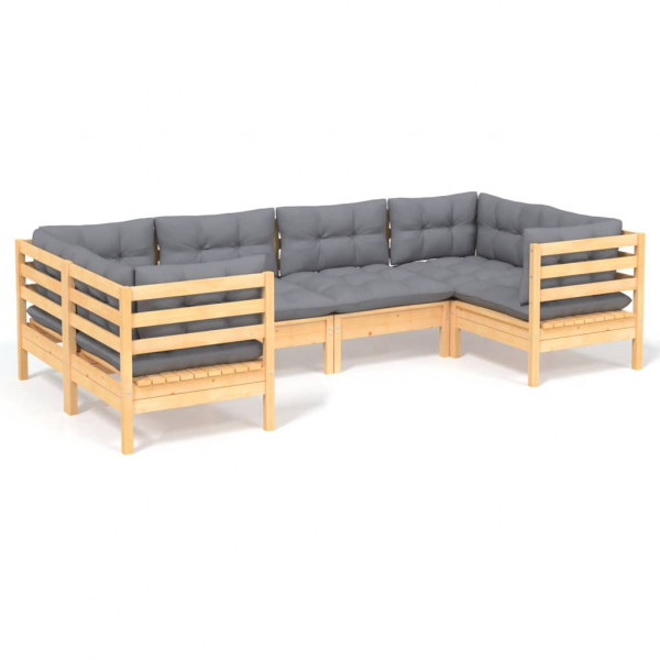 Juego de muebles de jardín 6 pzas y cojines madera de pino M 2