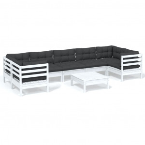 8 pcs conjunto lounge de jardim c/ almofadões pinho branco H