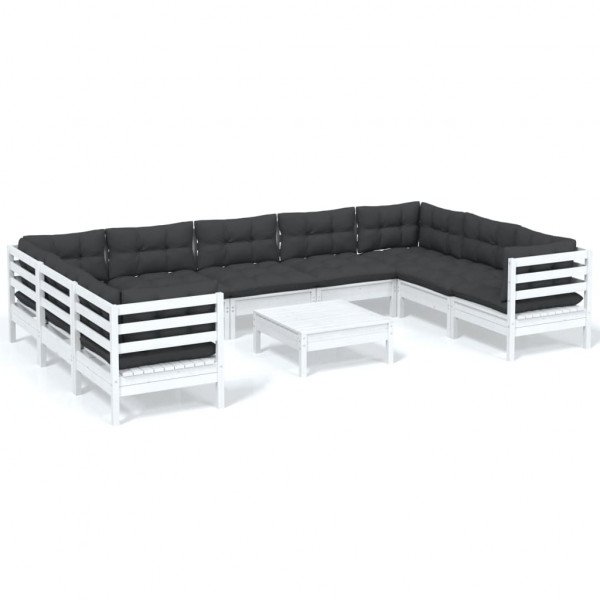10 pcs conjunto lounge de jardim c/ almofadões pinho branco M 2