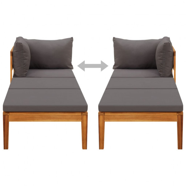 Tumbona con 1 reposabrazos gris oscuro madera maciza acacia M 2