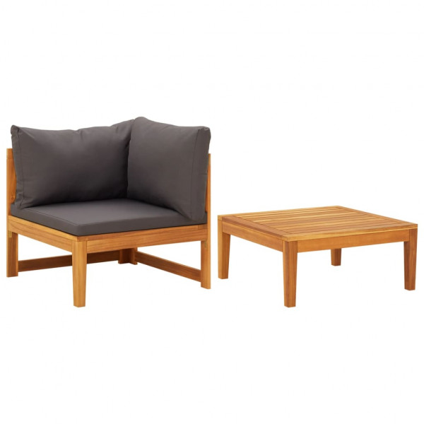Set muebles de jardín 2 pzas cojines gris oscuro madera acacia D