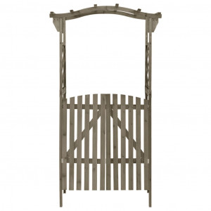 Pérgola con puerta madera maciza de abeto gris 116x40x204 cm H