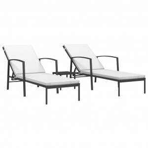 Espreguiçadeiras com mesa 2 pcs vime PE preto H