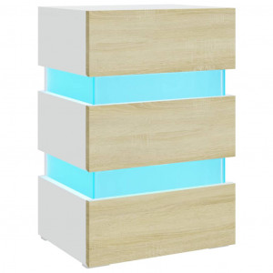 Mesita noche LED blanco y Sonoma madera ingeniería 45x35x67 cm H