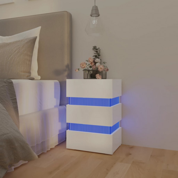 Mesa de cabeceira c/ luzes LED deriv. madeira branco brilhante M 4