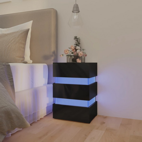 Mesita de noche LED madera ingeniería negro brillo 45x35x67 cm D