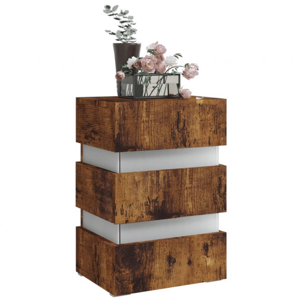 Mesita de noche LED madera ingeniería roble ahumado 45x35x67 cm M 3