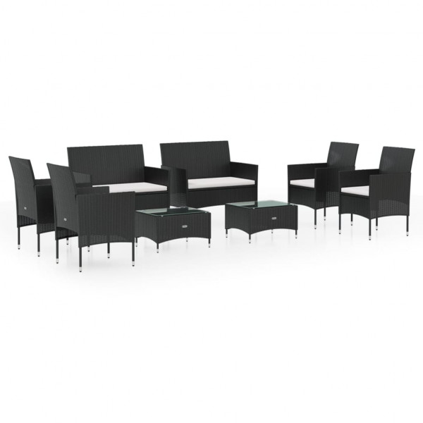 Set de muebles de jardín 8 pzas y cojines ratán sintético negro D