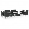8 pcs conjunto lounge de jardim c/ almofadões vime PE preto 1