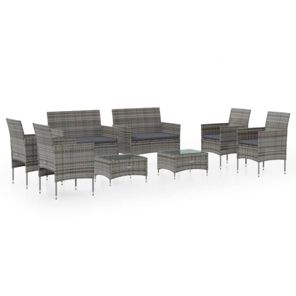 Set de muebles de jardín 8 pzas y cojines ratán sintético gris D