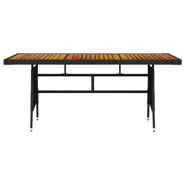 Mesa de jardín ratán PE y acacia maciza negro 160x70x72 cm M 2