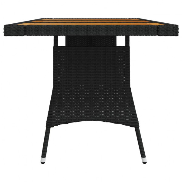 Mesa de jardín ratán PE y acacia maciza negro 160x70x72 cm M 3