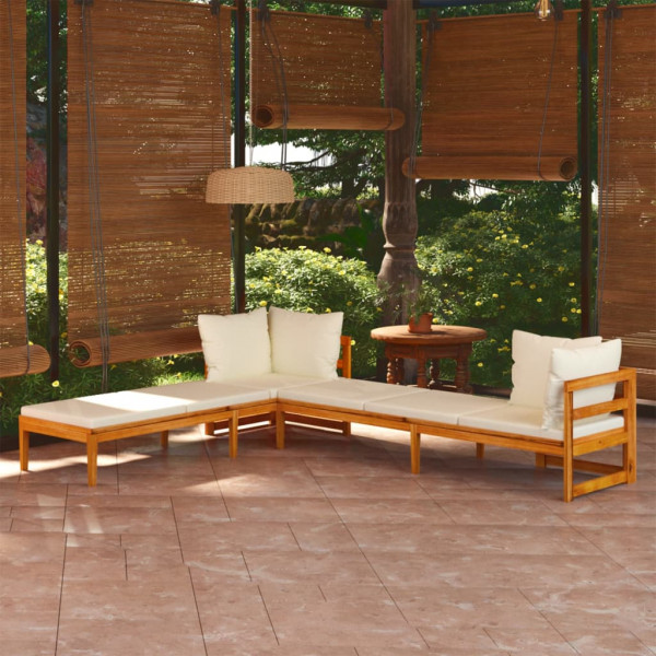 Tumbonas con cojines crema 2 unidades madera de acacia M 5