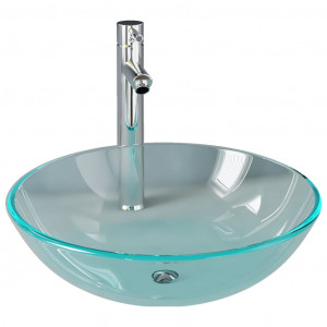 Lavabo con grifo y tapón pulsador cristal templado transparente H
