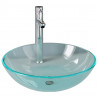 Lavabo con grifo y tapón pulsador cristal templado transparente 2