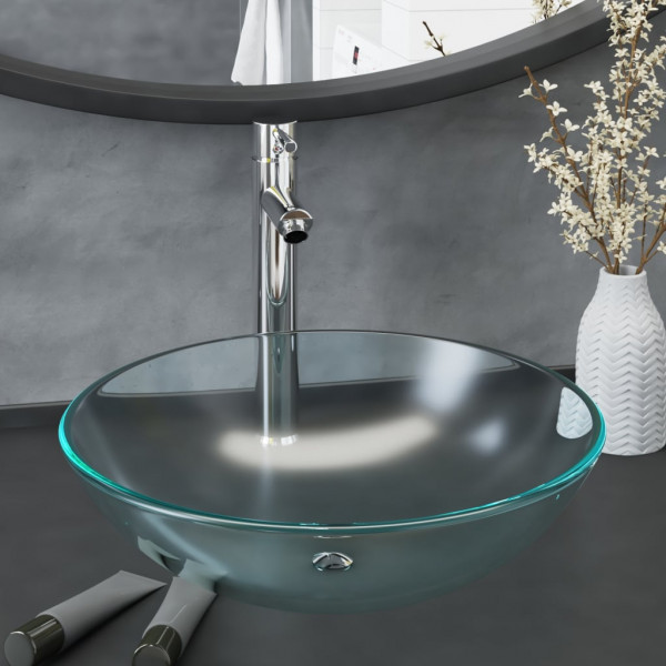 Lavabo con grifo y tapón pulsador cristal templado esmerilado D
