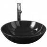 Lavabo y grifo tapón pulsador cristal templado negro 2