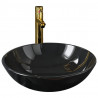 Lavabo y grifo tapón pulsador cristal templado negro 2