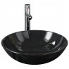 Lavabo con grifo y tapón pulsador cristal templado negro 2