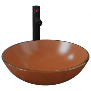 Lavatório torneira válvula click-clack vidro temperado castanho H