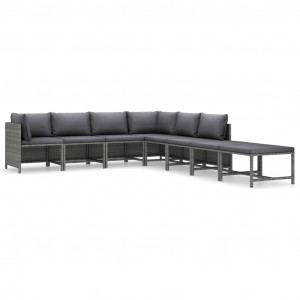 Set de muebles de jardín 8 pzas y cojines ratán sintético gris H