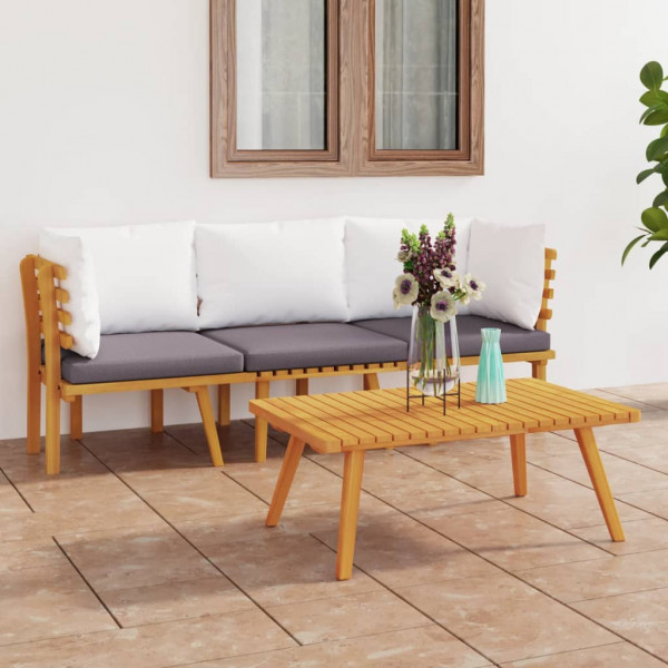 3 pcs conjunto lounge de jardim com almofadões acácia maciça D
