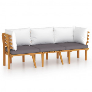 3 pcs conjunto lounge de jardim com almofadões acácia maciça H
