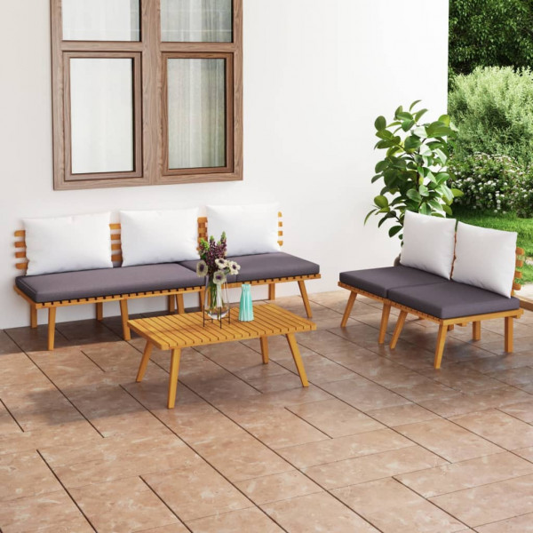 4 pcs conj. lounge jardim c/ almofadões madeira acácia maciça D