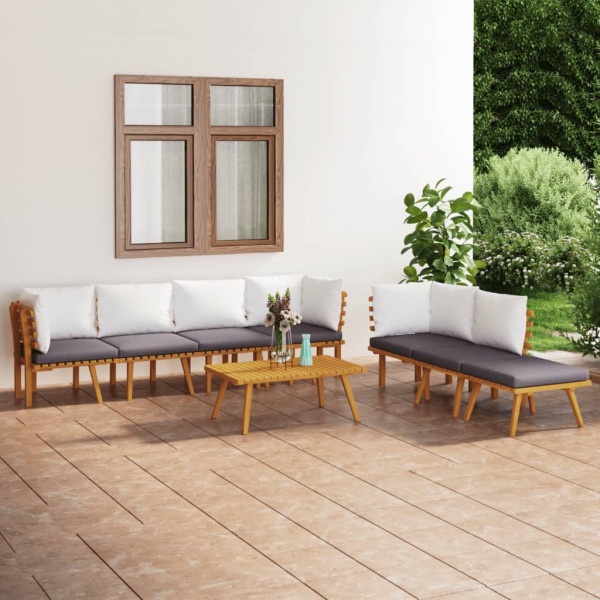 8 pcs conjunto lounge de jardim com almofadões acácia maciça D