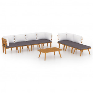 8 pcs conjunto lounge de jardim com almofadões acácia maciça H