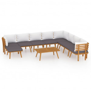 Muebles de jardín 9 piezas con cojines madera maciza de acacia H