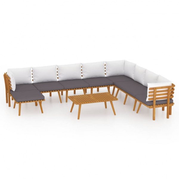 Muebles de jardín 9 piezas con cojines madera maciza de acacia M 2