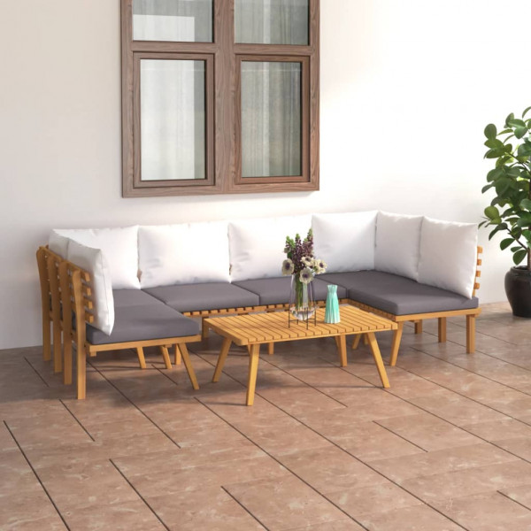 7 pcs conjunto lounge de jardim com almofadões acácia maciça D