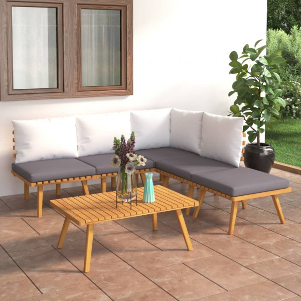 Muebles de jardín 6 piezas con cojines madera maciza de acacia D