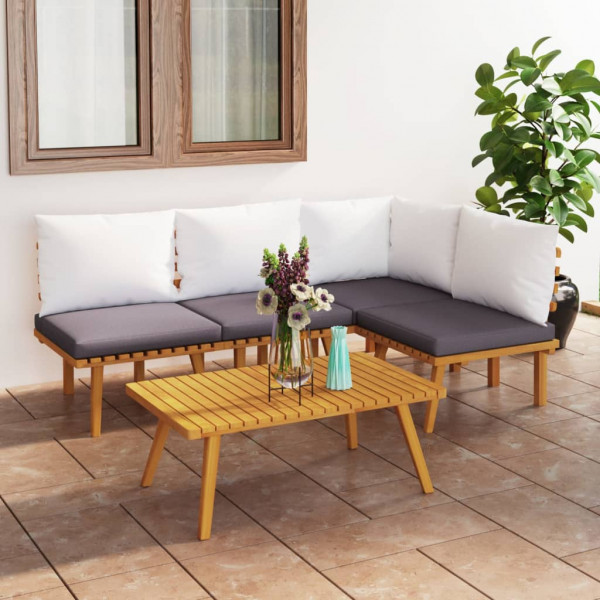 5 pcs conjunto lounge de jardim com almofadões acácia maciça D