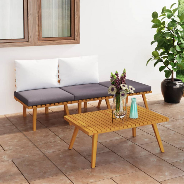 4 pcs conj. lounge jardim c/ almofadões madeira acácia maciça D