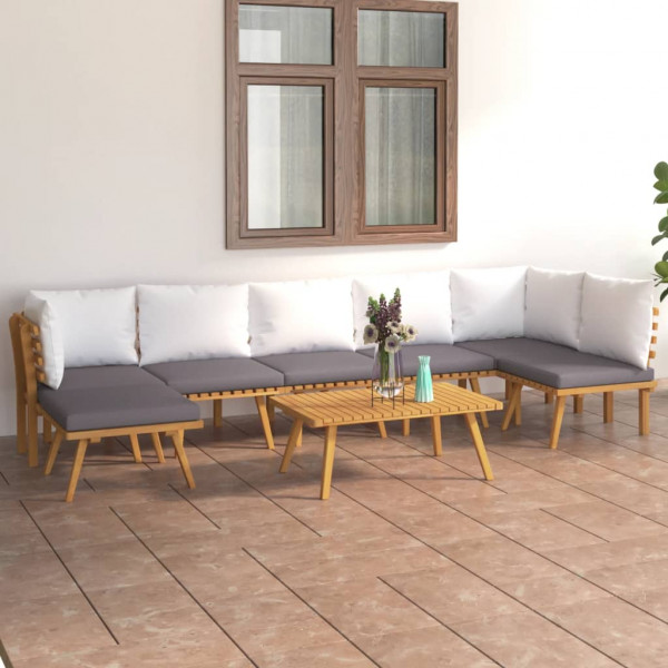 8 pcs conjunto lounge de jardim com almofadões acácia maciça D