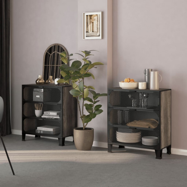 Armarios de almacenaje 2 uds metal y MDF gris D