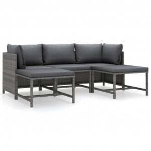 Set de muebles de jardín 5 pzas y cojines ratán sintético gris H