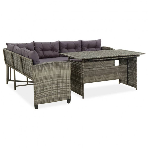 Set de muebles de jardín 2 pzas y cojines ratán sintético gris D