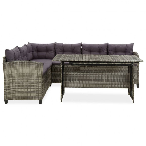 Set de muebles de jardín 2 pzas y cojines ratán sintético gris M 4