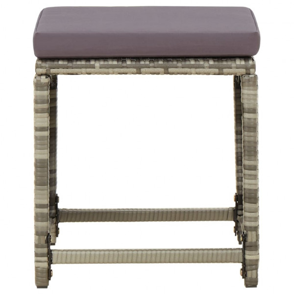 Bancos de jardim 4 pcs com almofadões vime PE cinzento M 3