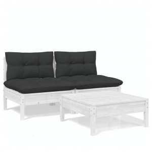 3 pcs conj. lounge de jardim com almofadões antracite pinho H