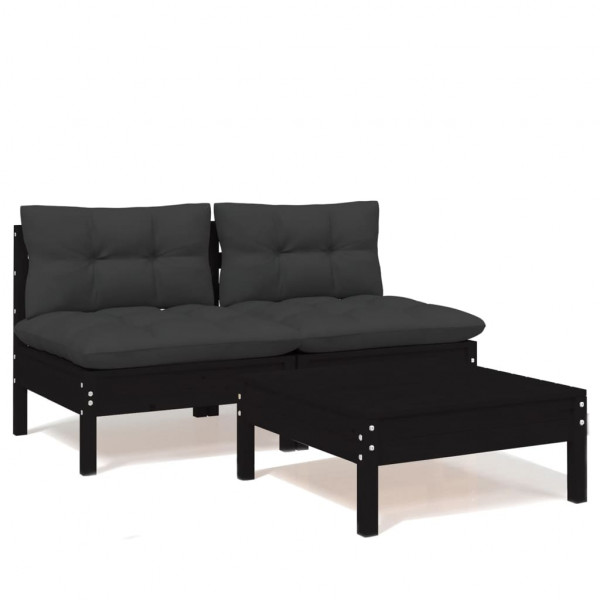 Muebles de jardín 3 pzas con cojines antracita madera de pino D