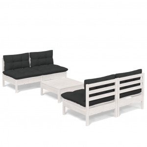 5 pcs conj. lounge de jardim com almofadões antracite pinho H