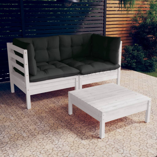 3 pcs conj. lounge de jardim com almofadões antracite pinho D