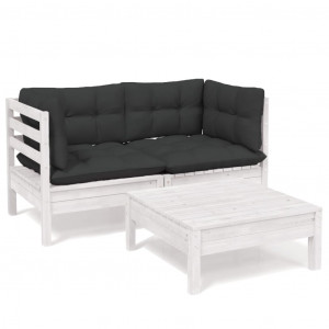 3 pcs conj. lounge de jardim com almofadões antracite pinho H