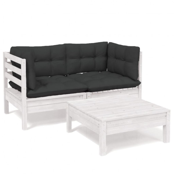 3 pcs conj. lounge de jardim com almofadões antracite pinho M 2