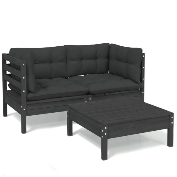 3 pcs conj. lounge de jardim com almofadões antracite pinho M 2